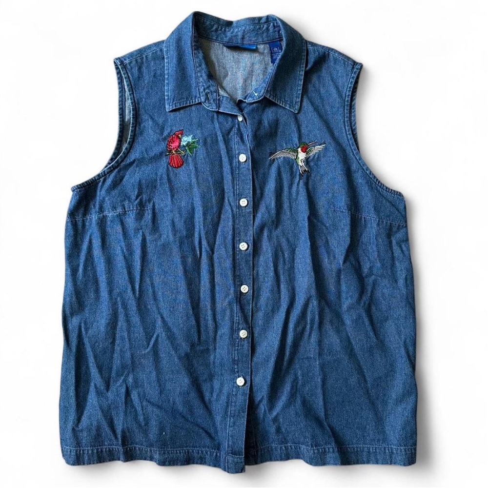 Vintage Embroidered Denim Sleeveless Shirt